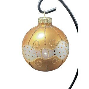 VTG G&B? Hand Blown Gold Glitter Hand painted Glass Christmas Ball Ornament 3.5”